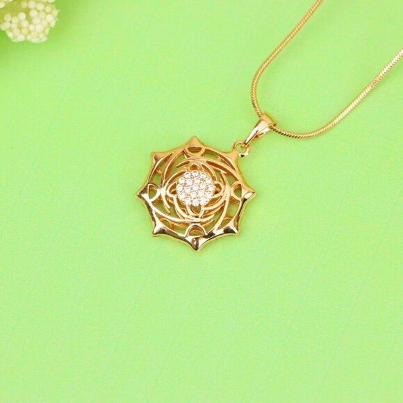 "Rose Gold Geometric Pendant with CZ Center Stylish Charm, XPPT1441 - Picture 3 of 13